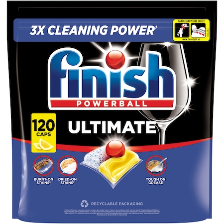 Tablete pentru mașina de spălat vase: Detergent capsule mașina de spălat vase Finish Ultimate Lemon, 120 spălări